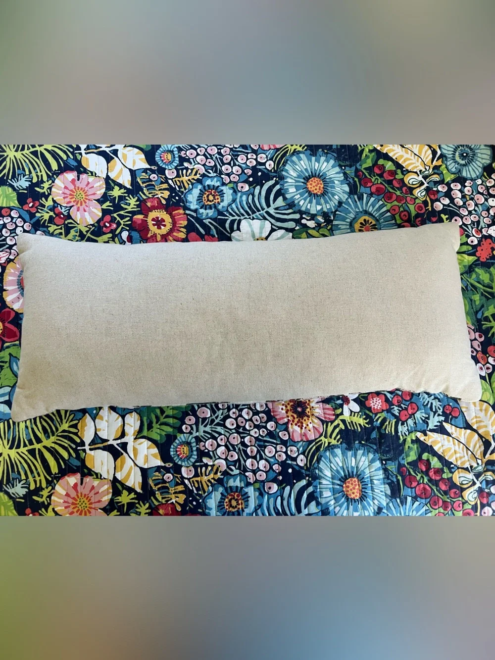 Embroidered Lumbar Pillow - Cream, Rose and Olive Floral Tapestry